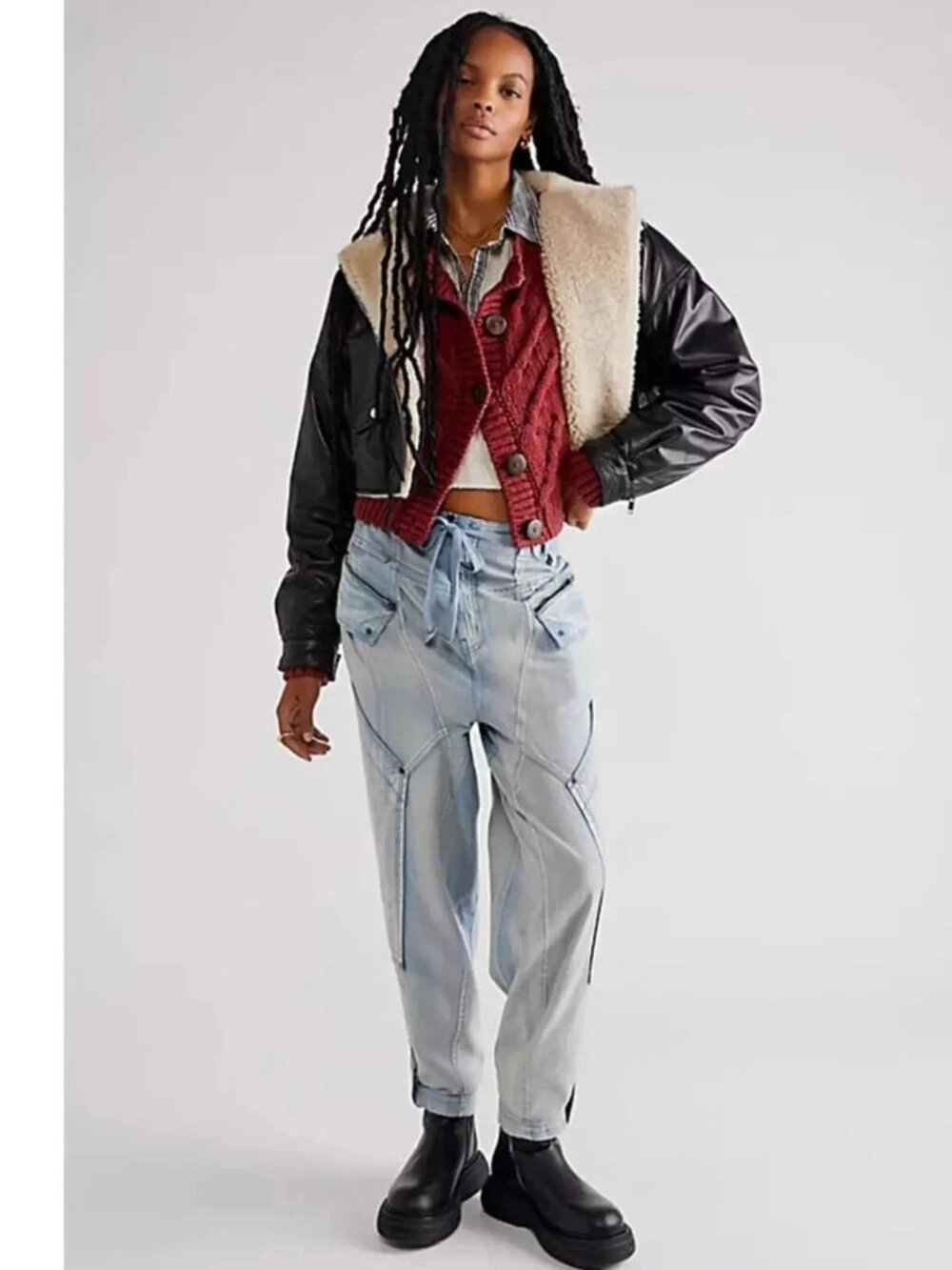 Free People Wilder Pants Cargo Utility Slouchy Relaxed Fade Blue M
